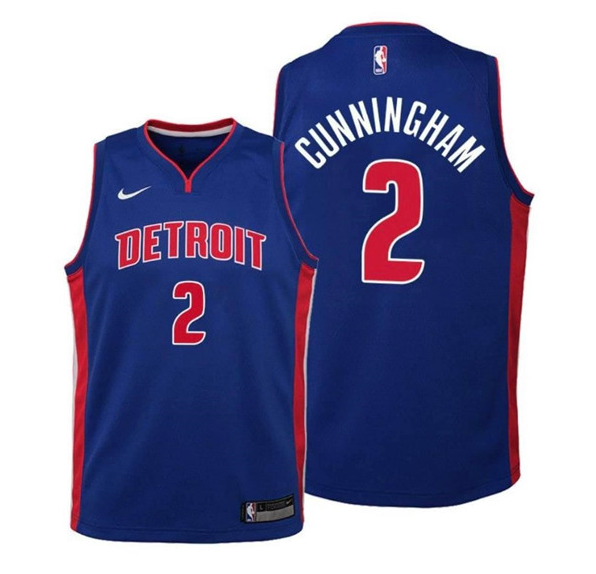 Men's Detroit Pistons #2 Cade Cunningham Navy Stitched Jersey